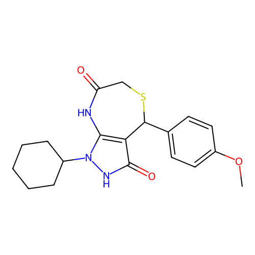 1-cyclohexyl-4-(4-methoxyphenyl)-4,8-dihydro-2H-pyrazolo[3,4-e][1,4]thiazepine-3,7-dione structure