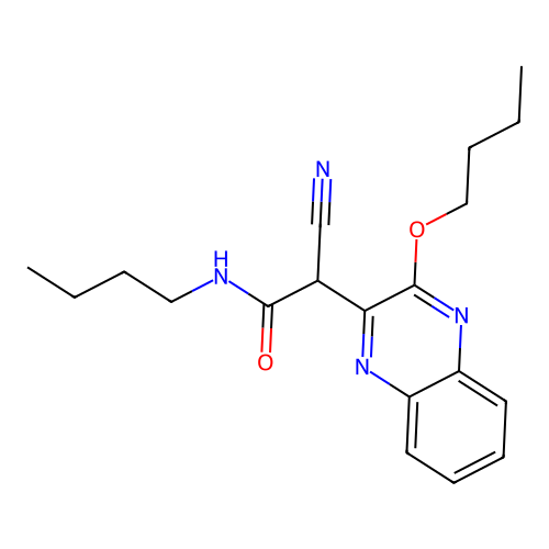 2-(3-butoxyquinoxalin-2-yl)-N-butyl-2-cyanoacetamide structure