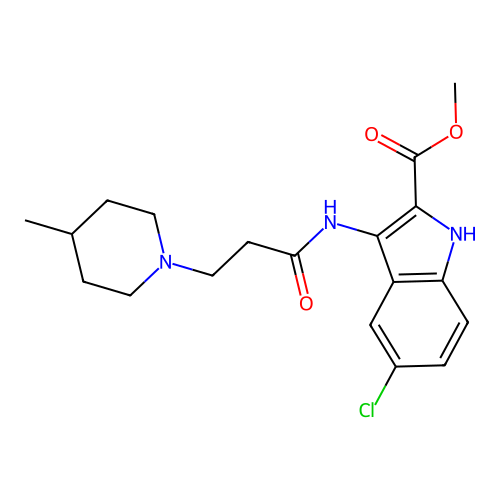 methyl 5-chloro-3-(3-(4-methylpiperidin-1-yl)propanamido)-1H-indole-2-carboxylate structure