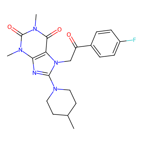 7-(2-(4-fluorophenyl)-2-oxoethyl)-1,3-dimethyl-8-(4-methylpiperidin-1-yl)-1H-purine-2,6(3H,7H)-dione structure