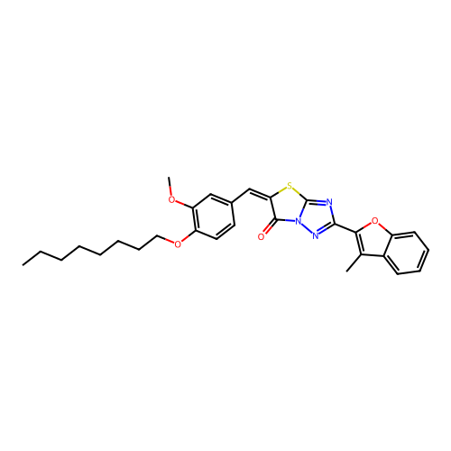 (5E)-5-[(3-methoxy-4-octoxyphenyl)methylidene]-2-(3-methyl-1-benzofuran-2-yl)-[1,3]thiazolo[3,2-b][1,2,4]triazol-6-one structure