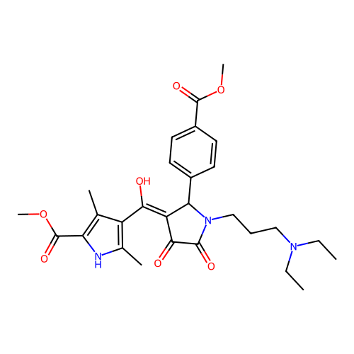 methyl 4-({1-[3-(diethylamino)propyl]-4-hydroxy-2-[4-(methoxycarbonyl)phenyl]- 5-oxo(3-pyrrolin-3-yl)}carbonyl)-3,5-dimethylpyrrole-2-carboxylate structure