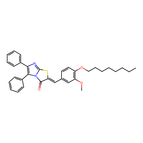 (Z)-2-(3-methoxy-4-(octyloxy)benzylidene)-5,6-diphenylimidazo[2,1-b]thiazol-3(2H)-one structure