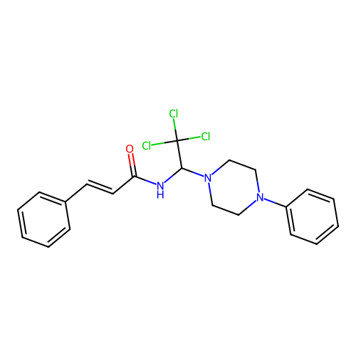 (2E)-3-phenyl-N-[2,2,2-trichloro-1-(4-phenylpiperazin-1-yl)ethyl]prop-2-enamide structure