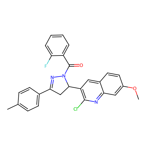 (5-(2-chloro-7-methoxyquinolin-3-yl)-3-(p-tolyl)-4,5-dihydro-1H-pyrazol-1-yl)(2-fluorophenyl)methanone structure