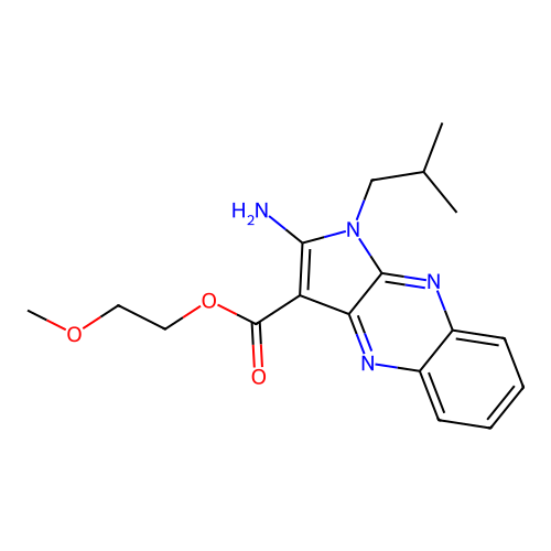2-methoxyethyl 2-amino-1-(2-methylpropyl)-1H-pyrrolo[2,3-b]quinoxaline-3-carboxylate structure