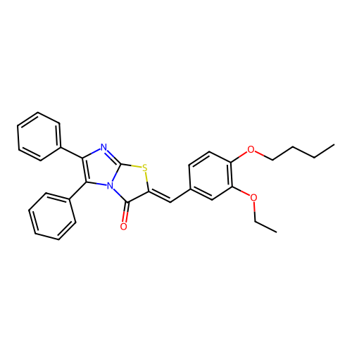 (2Z)-2-(4-butoxy-3-ethoxybenzylidene)-5,6-diphenylimidazo[2,1-b][1,3]thiazol-3(2H)-one structure
