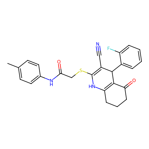 2-{[3-cyano-4-(2-fluorophenyl)-5-oxo-1,4,5,6,7,8-hexahydroquinolin-2-yl]sulfanyl}-N-(4-methylphenyl)acetamide structure
