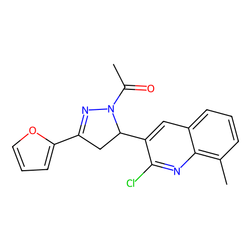 1-(5-(2-chloro-8-methylquinolin-3-yl)-3-(furan-2-yl)-4,5-dihydro-1H-pyrazol-1-yl)ethanone structure