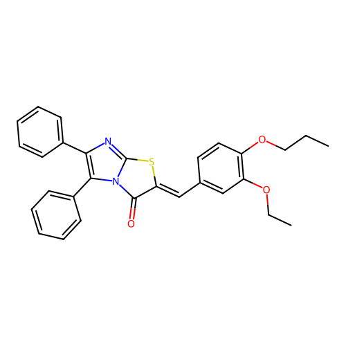 (2Z)-2-(3-ethoxy-4-propoxybenzylidene)-5,6-diphenylimidazo[2,1-b][1,3]thiazol-3(2H)-one structure