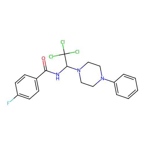 4-fluoro-N-[2,2,2-trichloro-1-(4-phenylpiperazin-1-yl)ethyl]benzamide structure