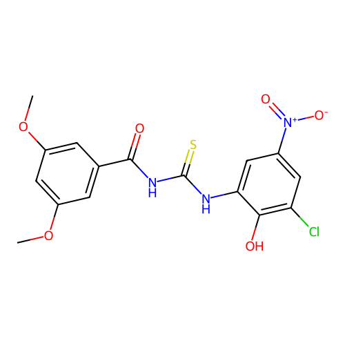 N-[(3-chloro-2-hydroxy-5-nitrophenyl)carbamothioyl]-3,5-dimethoxybenzamide structure