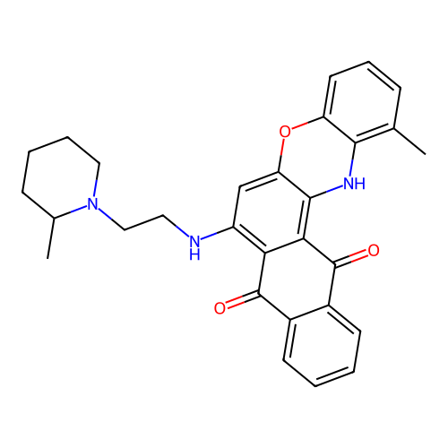 1-methyl-7-((2-(2-methylpiperidin-1-yl)ethyl)amino)-8H-naphtho[2,3-a]phenoxazine-8,13(14H)-dione structure