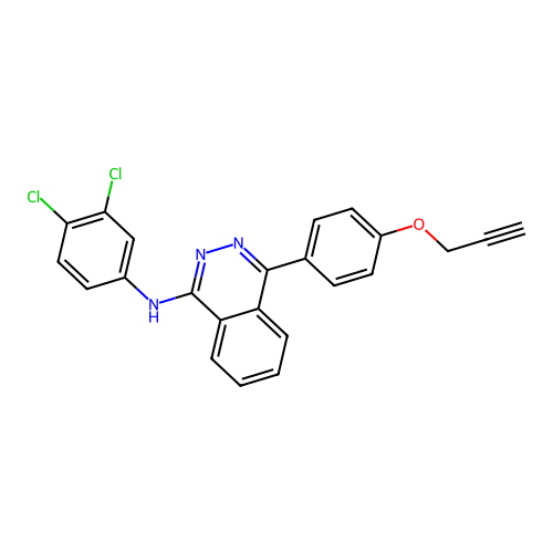 N-(3,4-dichlorophenyl)-4-(4-(prop-2-yn-1-yloxy)phenyl)phthalazin-1-amine structure