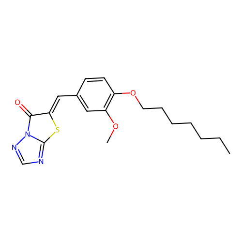 (Z)-5-(4-(heptyloxy)-3-methoxybenzylidene)thiazolo[3,2-b][1,2,4]triazol-6(5H)-one structure