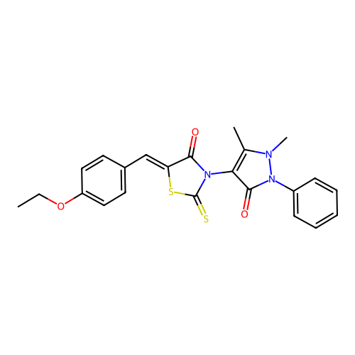 (5Z)-3-(1,5-dimethyl-3-oxo-2-phenylpyrazol-4-yl)-5-[(4-ethoxyphenyl)methylidene]-2-sulfanylidene-1,3-thiazolidin-4-one structure