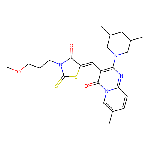2-(3,5-dimethylpiperidin-1-yl)-3-{(Z)-[3-(3-methoxypropyl)-4-oxo-2-thioxo-1,3-thiazolidin-5-ylidene]methyl}-7-methyl-4H-pyrido[1,2-a]pyrimidin-4-one structure