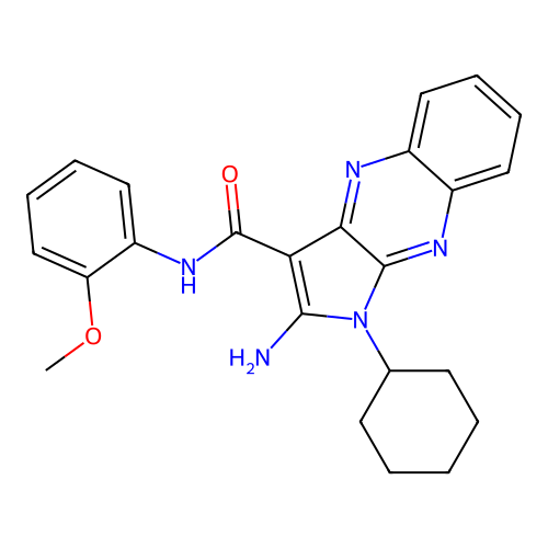 2-amino-1-cyclohexyl-N-(2-methoxyphenyl)-1H-pyrrolo[2,3-b]quinoxaline-3-carboxamide structure