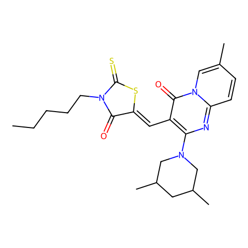 2-(3,5-dimethylpiperidin-1-yl)-7-methyl-3-[(Z)-(4-oxo-3-pentyl-2-thioxo-1,3-thiazolidin-5-ylidene)methyl]-4H-pyrido[1,2-a]pyrimidin-4-one structure