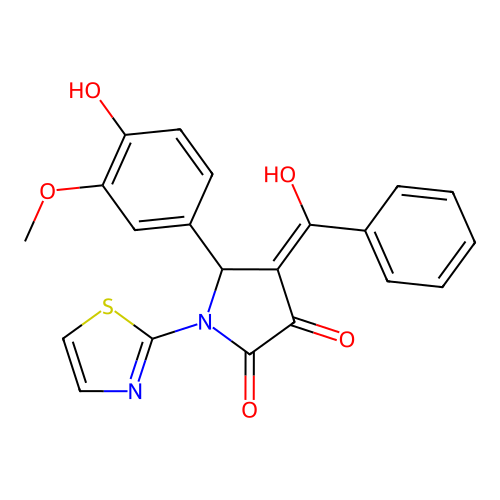 (4E)-5-(4-hydroxy-3-methoxyphenyl)-4-[hydroxy(phenyl)methylidene]-1-(1,3-thiazol-2-yl)pyrrolidine-2,3-dione structure