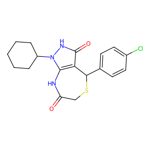 4-(4-chlorophenyl)-1-cyclohexyl-4,8-dihydro-2H-pyrazolo[3,4-e][1,4]thiazepine-3,7-dione structure