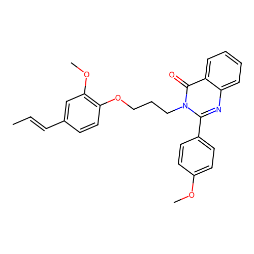 2-(4-methoxyphenyl)-3-[3-(2-methoxy-4-prop-1-enyl-phenoxy)propyl]quinazolin-4-one structure