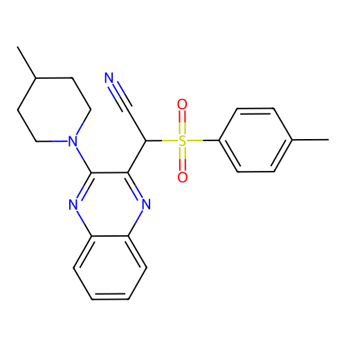 2-(3-(4-methylpiperidin-1-yl)quinoxalin-2-yl)-2-tosylacetonitrile structure