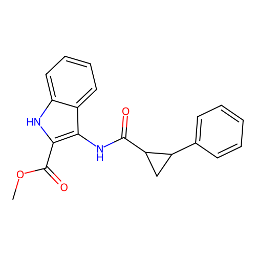 methyl 3-{[(2-phenylcyclopropyl)carbonyl]amino}-1H-indole-2-carboxylate structure