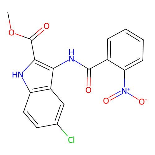 methyl 5-chloro-3-{[(2-nitrophenyl)carbonyl]amino}-1H-indole-2-carboxylate structure