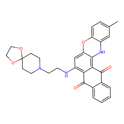 7-((2-(1,4-dioxa-8-azaspiro[4.5]decan-8-yl)ethyl)amino)-2-methyl-8H-naphtho[2,3-a]phenoxazine-8,13(14H)-dione structure