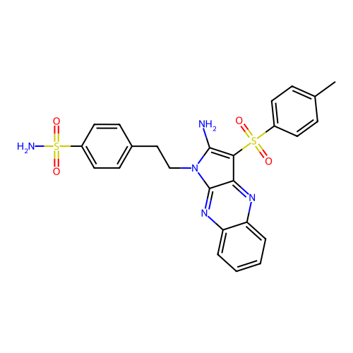 4-(2-(2-amino-3-tosyl-1H-pyrrolo[2,3-b]quinoxalin-1-yl)ethyl)benzenesulfonamide structure