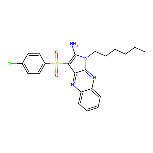 3-((4-chlorophenyl)sulfonyl)-1-hexyl-1H-pyrrolo[2,3-b]quinoxalin-2-amine structure