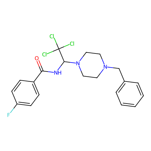 N-[1-(4-benzylpiperazin-1-yl)-2,2,2-trichloroethyl]-4-fluorobenzamide structure
