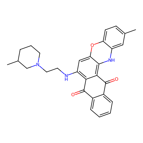 2-methyl-7-((2-(3-methylpiperidin-1-yl)ethyl)amino)-8H-naphtho[2,3-a]phenoxazine-8,13(14H)-dione structure