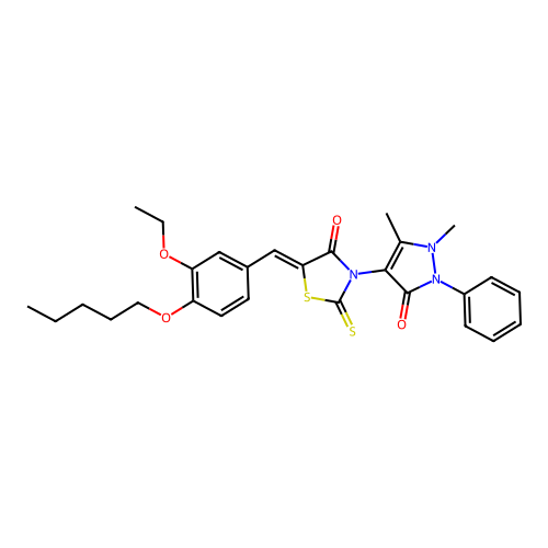 (5Z)-3-(1,5-dimethyl-3-oxo-2-phenylpyrazol-4-yl)-5-[(3-ethoxy-4-pentoxyphenyl)methylidene]-2-sulfanylidene-1,3-thiazolidin-4-one structure