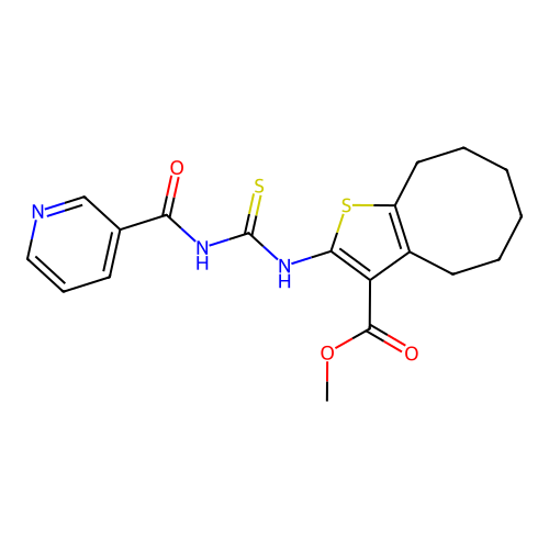 methyl 2-(3-nicotinoylthioureido)-4,5,6,7,8,9-hexahydrocycloocta[b]thiophene-3-carboxylate structure