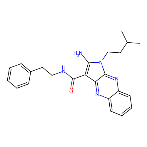 2-amino-1-isopentyl-N-phenethyl-1H-pyrrolo[2,3-b]quinoxaline-3-carboxamide structure
