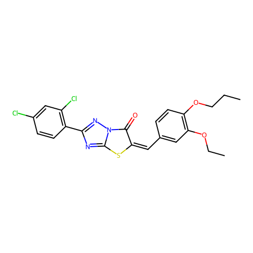 (5E)-2-(2,4-dichlorophenyl)-5-(3-ethoxy-4-propoxybenzylidene)[1,3]thiazolo[3,2-b][1,2,4]triazol-6(5H)-one structure