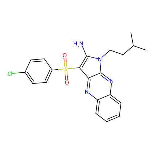 3-(4-chlorobenzenesulfonyl)-1-(3-methylbutyl)-1H-pyrrolo[2,3-b]quinoxalin-2-amine structure
