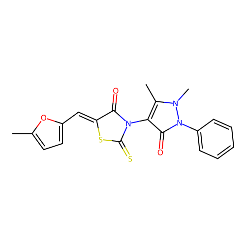 (5Z)-3-(1,5-dimethyl-3-oxo-2-phenylpyrazol-4-yl)-5-[(5-methylfuran-2-yl)methylidene]-2-sulfanylidene-1,3-thiazolidin-4-one structure