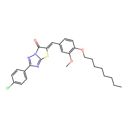 (5Z)-2-(4-chlorophenyl)-5-[3-methoxy-4-(octyloxy)benzylidene][1,3]thiazolo[3,2-b][1,2,4]triazol-6(5H)-one structure