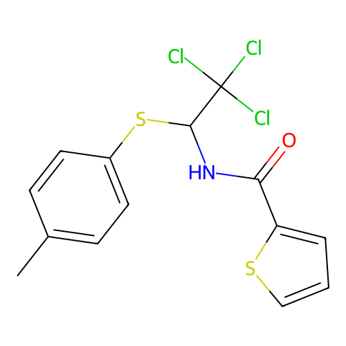 N-{2,2,2-trichloro-1-[(4-methylphenyl)sulfanyl]ethyl}thiophene-2-carboxamide structure