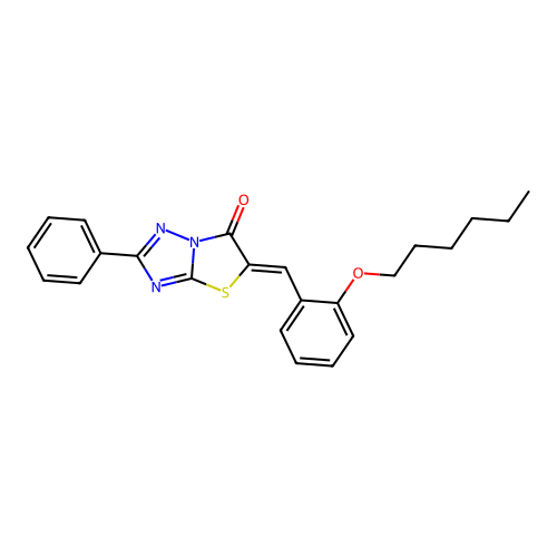 (5Z)-5-[2-(hexyloxy)benzylidene]-2-phenyl[1,3]thiazolo[3,2-b][1,2,4]triazol-6(5H)-one structure