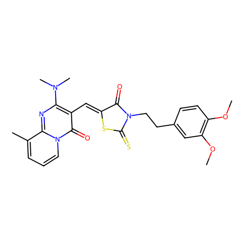 3-[(Z)-{3-[2-(3,4-dimethoxyphenyl)ethyl]-4-oxo-2-thioxo-1,3-thiazolidin-5-ylidene}methyl]-2-(dimethylamino)-9-methyl-4H-pyrido[1,2-a]pyrimidin-4-one structure