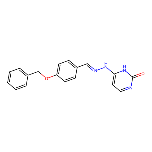 4-{(2E)-2-[4-(benzyloxy)benzylidene]hydrazinyl}pyrimidin-2(1H)-one structure