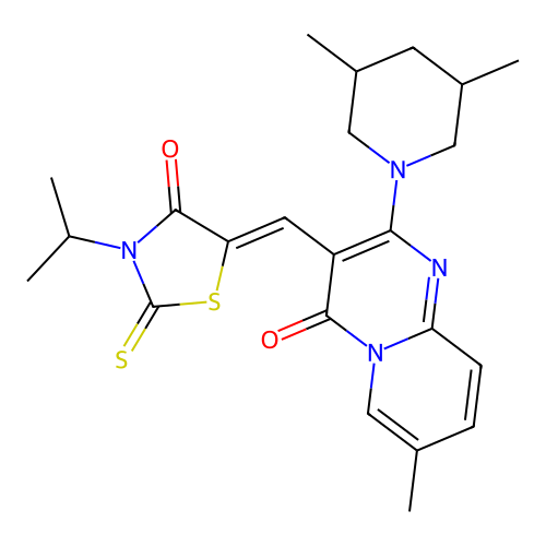 2-(3,5-dimethylpiperidin-1-yl)-7-methyl-3-{(Z)-[4-oxo-3-(propan-2-yl)-2-thioxo-1,3-thiazolidin-5-ylidene]methyl}-4H-pyrido[1,2-a]pyrimidin-4-one structure