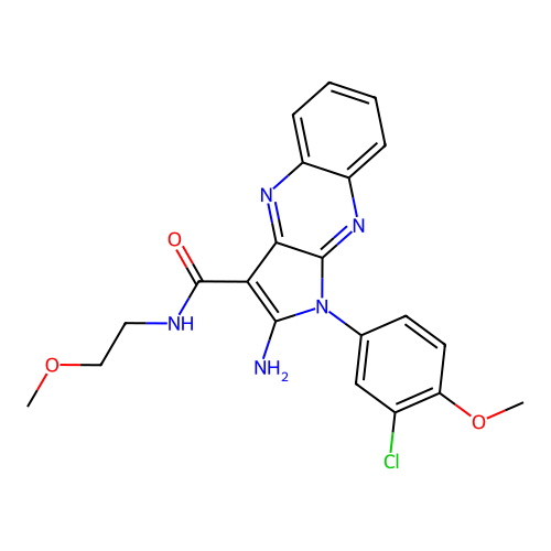 2-amino-1-(3-chloro-4-methoxyphenyl)-N-(2-methoxyethyl)-1H-pyrrolo[2,3-b]quinoxaline-3-carboxamide structure