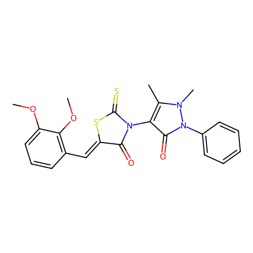 (5Z)-5-[(2,3-dimethoxyphenyl)methylidene]-3-(1,5-dimethyl-3-oxo-2-phenylpyrazol-4-yl)-2-sulfanylidene-1,3-thiazolidin-4-one structure