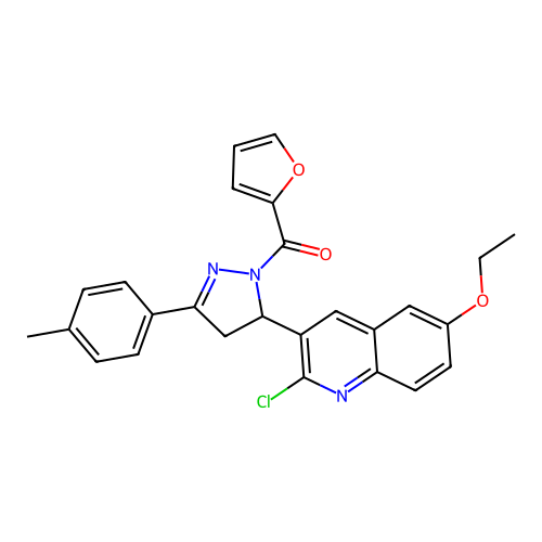 (5-(2-chloro-6-ethoxyquinolin-3-yl)-3-(p-tolyl)-4,5-dihydro-1H-pyrazol-1-yl)(furan-2-yl)methanone structure