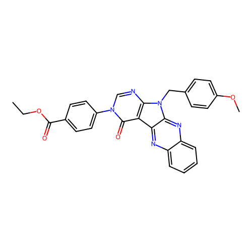 ethyl 4-(11-(4-methoxybenzyl)-4-oxo-4,11-dihydro-3H-pyrimido[5',4':4,5]pyrrolo[2,3-b]quinoxalin-3-yl)benzoate structure